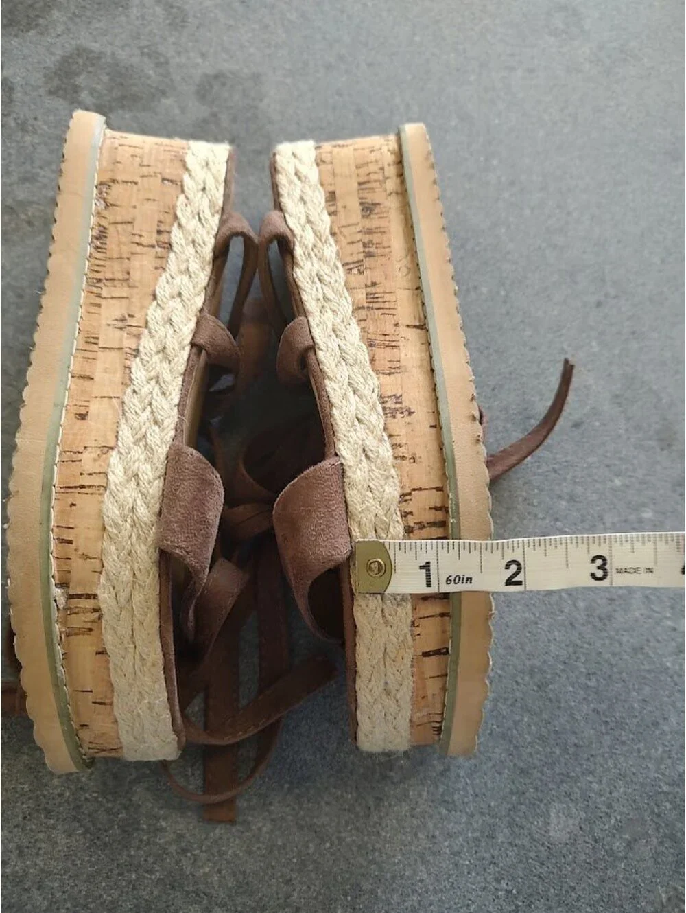 Retro Brown Strappy Cork Platform Wedge Ankle Tie Sandals 6 Boho Summer Festival